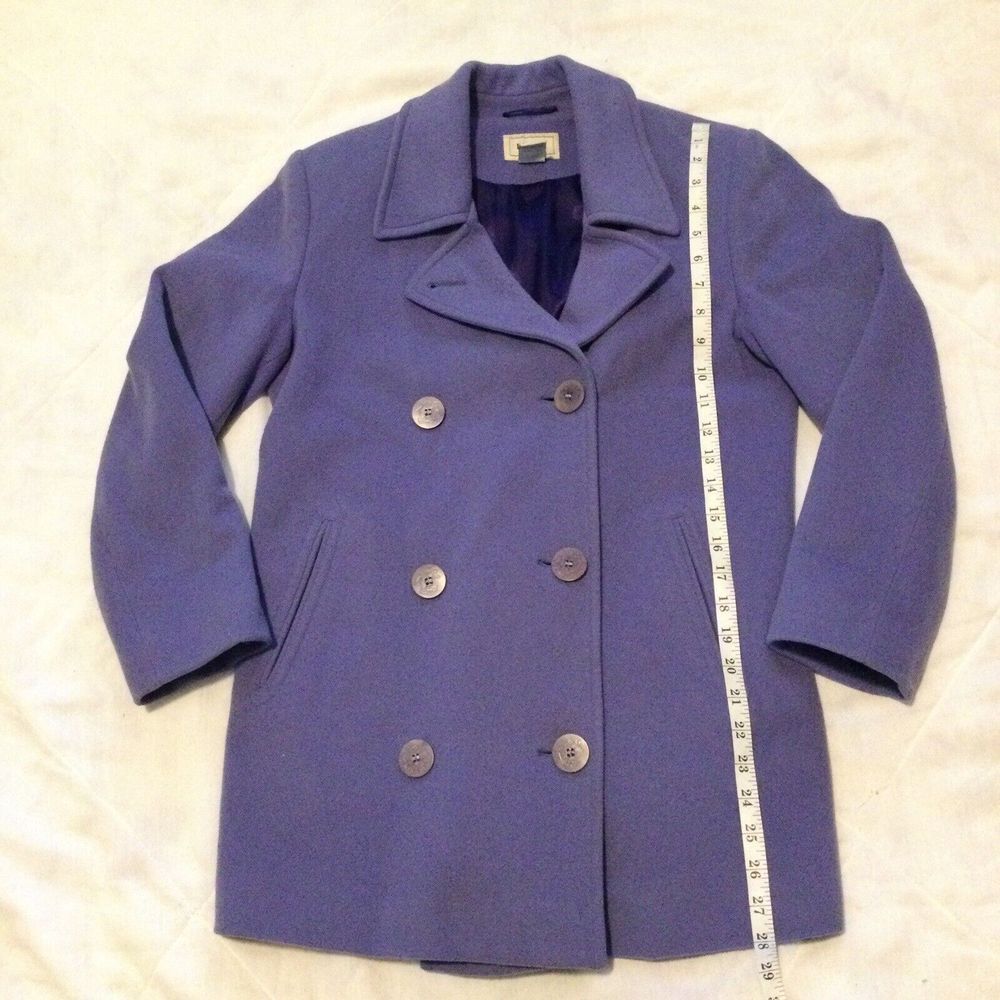 LL Bean wool Peacoat Anchor Buttons thinsulate lined Blue Size 4‎ Petite Women's